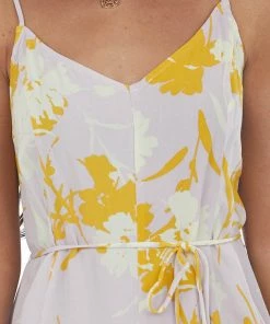 Lush Clothing Light Iris Floral Waist Tie V Neck Mini Dress Dresses