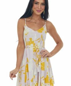 Lush Clothing Light Iris Floral Waist Tie V Neck Mini Dress Dresses