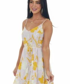 Lush Clothing Light Iris Floral Waist Tie V Neck Mini Dress Dresses