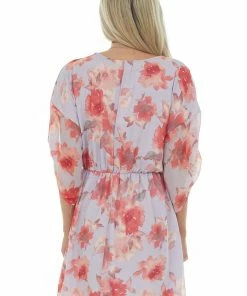 Haptics Dresses Light Lavender Floral Print V Neck Short Dress