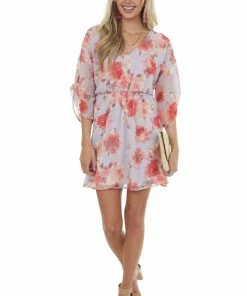 Haptics Dresses Light Lavender Floral Print V Neck Short Dress