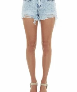 I&M Bottoms Light Mid Rise Distressed Acid Denim Shorts
