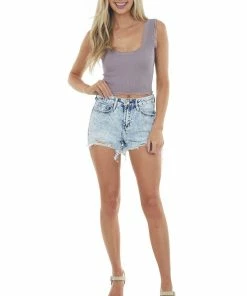 I&M Bottoms Light Mid Rise Distressed Acid Denim Shorts