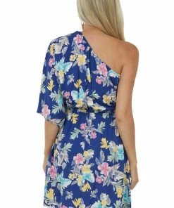 Cotton Bleu Light Navy Floral Print One Shoulder Short Dress 16 Cotton Bleu Light Navy Floral Print One Shoulder Short Dress