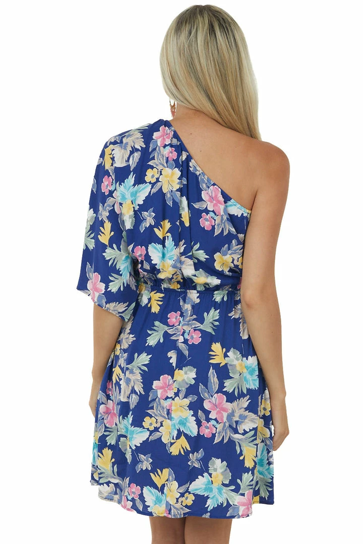 Cotton Bleu Light Navy Floral Print One Shoulder Short Dress 9 Cotton Bleu Light Navy Floral Print One Shoulder Short Dress