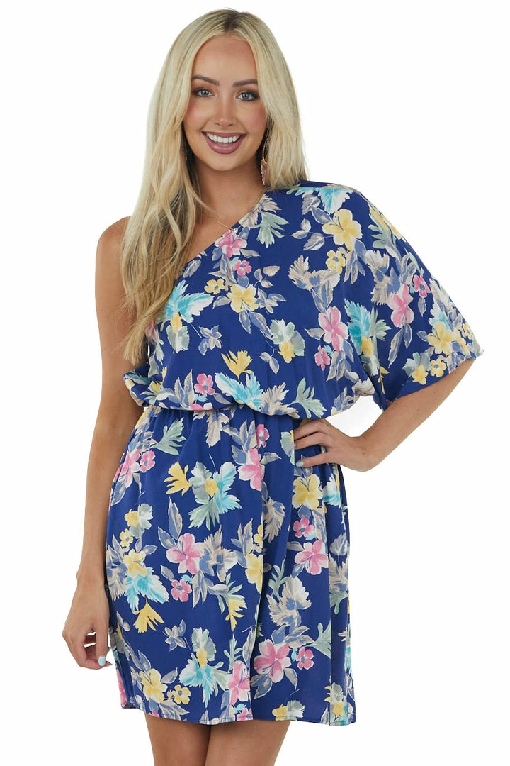 Cotton Bleu Light Navy Floral Print One Shoulder Short Dress 5 Cotton Bleu Light Navy Floral Print One Shoulder Short Dress