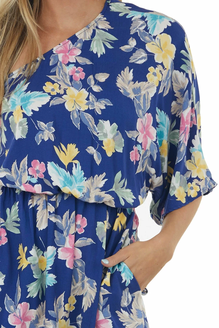 Cotton Bleu Light Navy Floral Print One Shoulder Short Dress 10 Cotton Bleu Light Navy Floral Print One Shoulder Short Dress