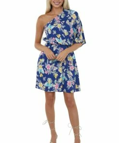 Cotton Bleu Light Navy Floral Print One Shoulder Short Dress 13 Cotton Bleu Light Navy Floral Print One Shoulder Short Dress