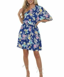 Cotton Bleu Light Navy Floral Print One Shoulder Short Dress 14 Cotton Bleu Light Navy Floral Print One Shoulder Short Dress