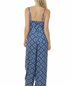 Flying Tomato Light Navy Printed Sleeveless Wide Leg Jumpsuit