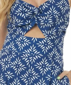 Flying Tomato Light Navy Printed Sleeveless Wide Leg Jumpsuit