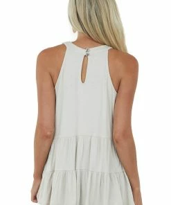 CY Fashion Light Oatmeal Halter Tiered Top With Keyhole Tops