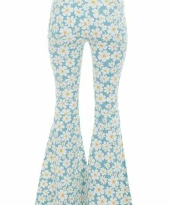 Peach Love Light Ocean Daisy Print High Rise Flare Jeans