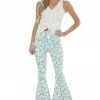 Peach Love Light Ocean Daisy Print High Rise Flare Jeans