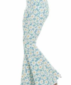 Peach Love Light Ocean Daisy Print High Rise Flare Jeans