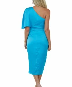 Do + Be Light Ocean One Shoulder Faux Wrap Midi Dress Dresses