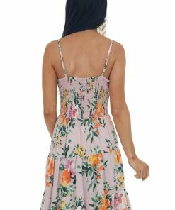 ANGIE Dresses Light Orchid Floral Spaghetti Strap Knot Dress