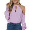 143 Story Light Orchid Halter Surplice Cold Shoulder Top