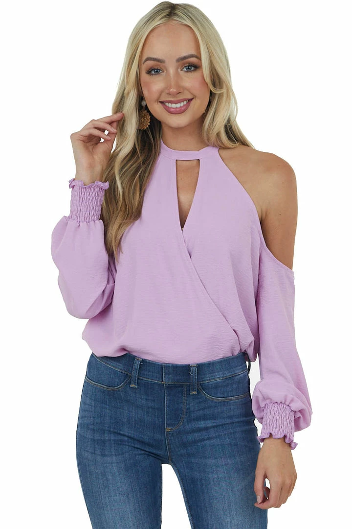 143 Story Light Orchid Halter Surplice Cold Shoulder Top 3 143 Story Light Orchid Halter Surplice Cold Shoulder Top