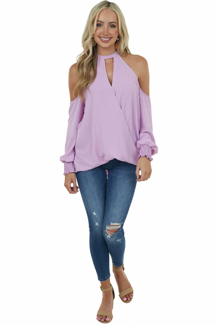 143 Story Light Orchid Halter Surplice Cold Shoulder Top 5 143 Story Light Orchid Halter Surplice Cold Shoulder Top