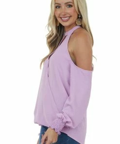 143 Story Light Orchid Halter Surplice Cold Shoulder Top 11 143 Story Light Orchid Halter Surplice Cold Shoulder Top