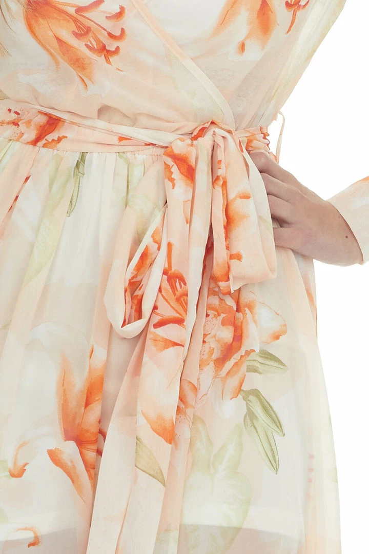 Bighit Fashion Light Peach Floral Print Long Sleeve Sheer Woven Maxi Dress Dresses 9 Bighit Fashion Light Peach Floral Print Long Sleeve Sheer Woven Maxi Dress Dresses