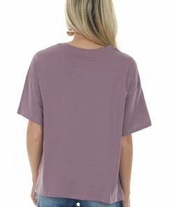 Listicle Light Plum Front Knot Drop Shoulder Knit Tee