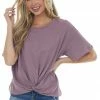 Listicle Light Plum Front Knot Drop Shoulder Knit Tee
