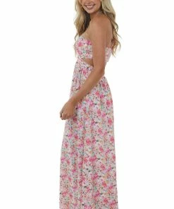 Lush Clothing Dresses Light Raspberry Floral Print Strapless Maxi Dress