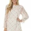 Peach Love Light Sage Floral Bubble Sleeve Mini Dress