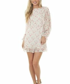 Peach Love Light Sage Floral Bubble Sleeve Mini Dress 9 Peach Love Light Sage Floral Bubble Sleeve Mini Dress