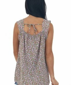 Staccato Tops Light Sepia Floral Sleeveless Babydoll Woven Top