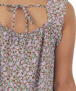 Staccato Tops Light Sepia Floral Sleeveless Babydoll Woven Top