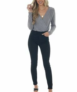 Peach Love Light Steel Surplice Long Sleeve Bodysuit