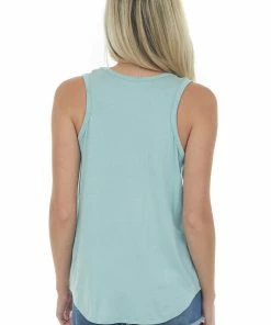 143 Story Tops Light Teal Scoop Neck Stretchy Knit Tank Top 12 143 Story Tops Light Teal Scoop Neck Stretchy Knit Tank Top