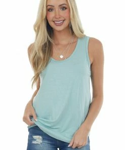 143 Story Tops Light Teal Scoop Neck Stretchy Knit Tank Top