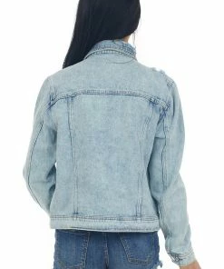 Cello Jeans Light Wash Distressed Button Up Denim Jacket