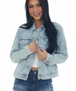 Cello Jeans Light Wash Distressed Button Up Denim Jacket