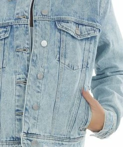 Cello Jeans Light Wash Distressed Button Up Denim Jacket