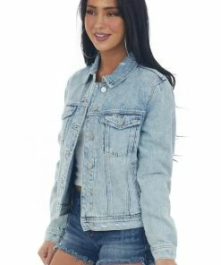 Cello Jeans Light Wash Distressed Button Up Denim Jacket