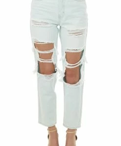 Cello Jeans Bottoms Light Wash Distressed High Rise Straight Leg Jeans