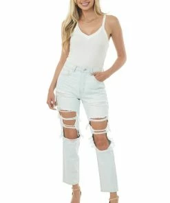 Cello Jeans Bottoms Light Wash Distressed High Rise Straight Leg Jeans 9 Cello Jeans Bottoms Light Wash Distressed High Rise Straight Leg Jeans