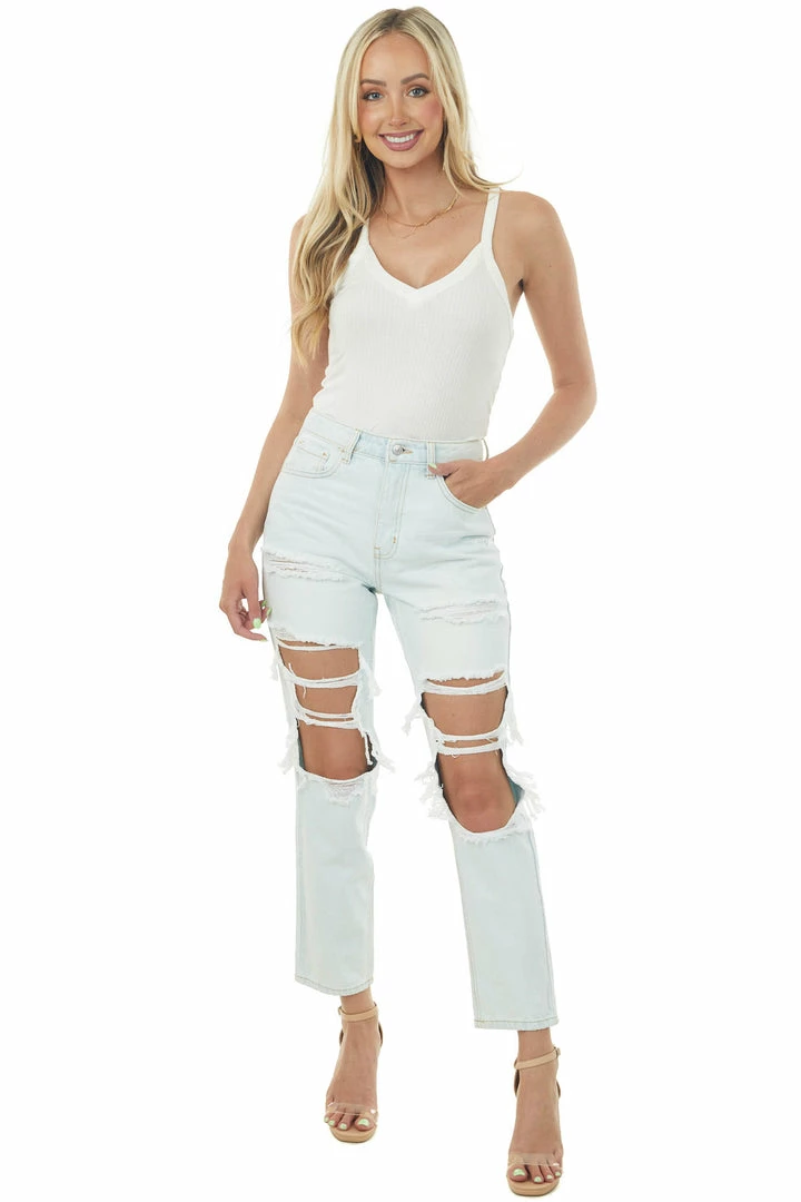 Cello Jeans Bottoms Light Wash Distressed High Rise Straight Leg Jeans 6 Cello Jeans Bottoms Light Wash Distressed High Rise Straight Leg Jeans