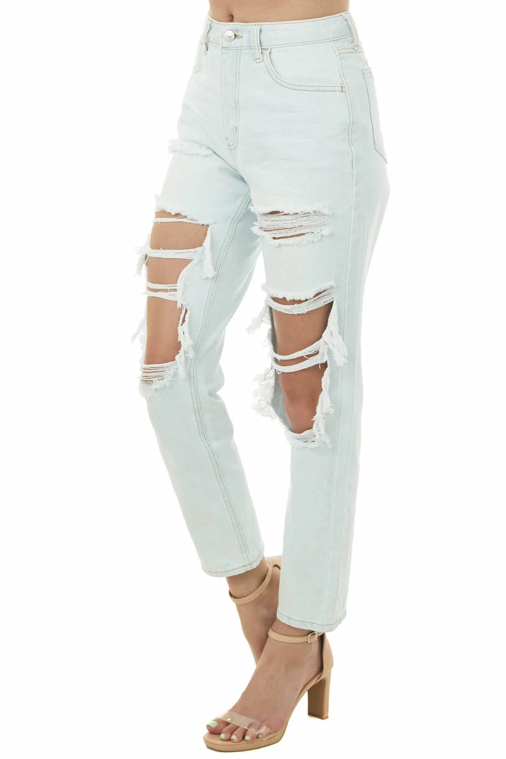 Cello Jeans Bottoms Light Wash Distressed High Rise Straight Leg Jeans 4 Cello Jeans Bottoms Light Wash Distressed High Rise Straight Leg Jeans