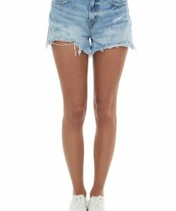 Special A Light Wash Distressed Jean Shorts With Raw Hem Bottoms