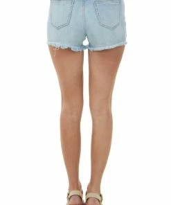 4 What Its Worth Light Wash Drawstring Waist Denim Boyfriend Shorts