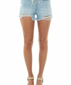4 What Its Worth Light Wash Drawstring Waist Denim Boyfriend Shorts