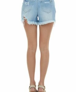 Special A Light Wash Frayed Hem High Rise Denim Shorts 8 Special A Light Wash Frayed Hem High Rise Denim Shorts