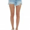 Special A Light Wash Frayed Hem High Rise Denim Shorts