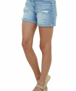 Cello Jeans Bottoms Light Wash High Rise Cuffed Hem Denim Shorts
